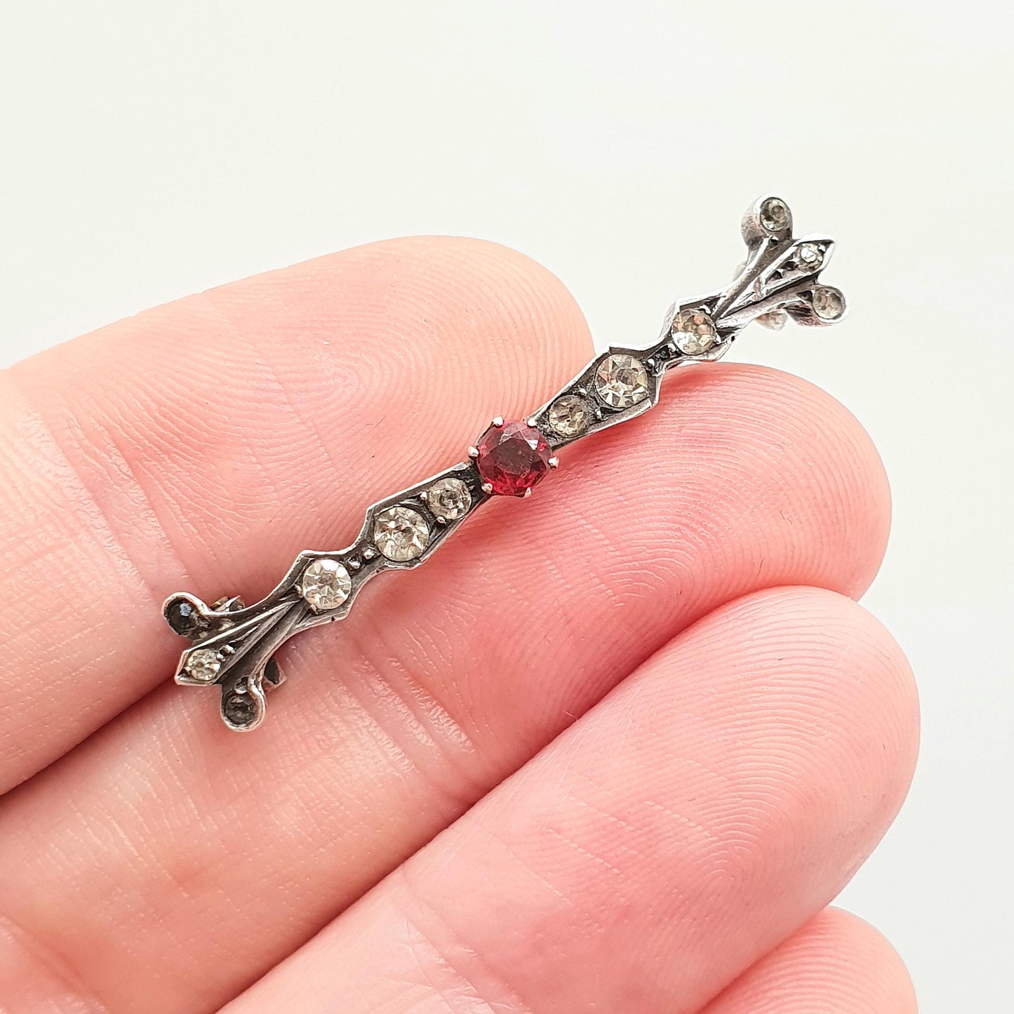Antique Victorian Solid Silver Garnet & Diamond Paste Brooch Genuine Real 1800s Sparkly Vintage Womens Jewelry Jewellery