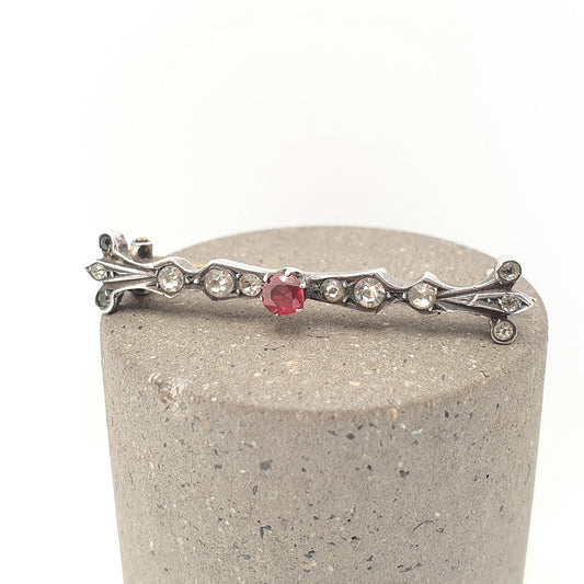 Antique Victorian Solid Silver Garnet & Diamond Paste Brooch Genuine Real 1800s Sparkly Vintage Womens Jewelry Jewellery