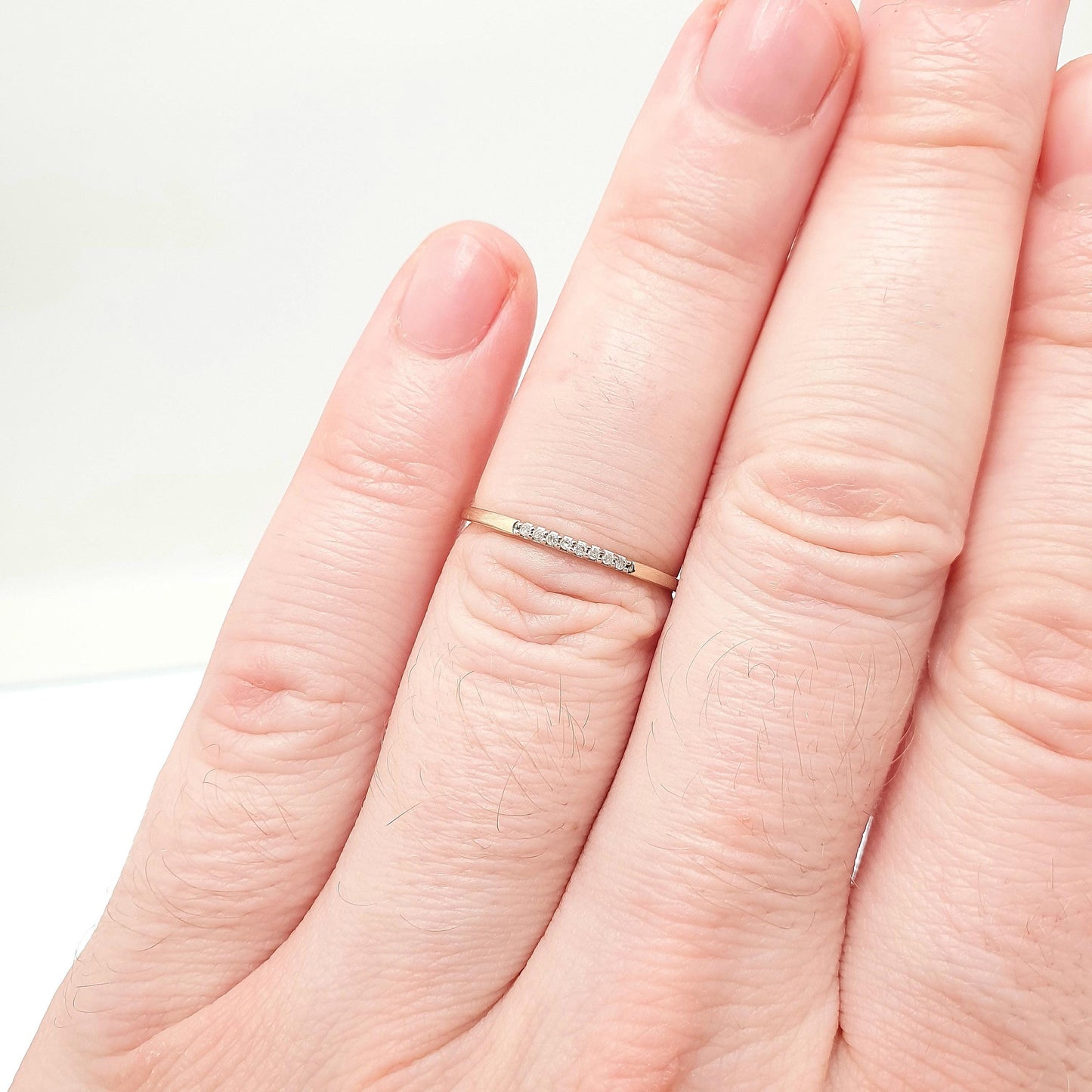 Vintage 9k 9ct Solid Gold Diamond Band Ring Genuine Diamonds Stacker Stacking Fine Thin Jewelry Jewellery