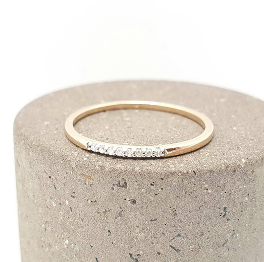 Vintage 9k 9ct Solid Gold Diamond Band Ring Genuine Diamonds Stacker Stacking Fine Thin Jewelry Jewellery
