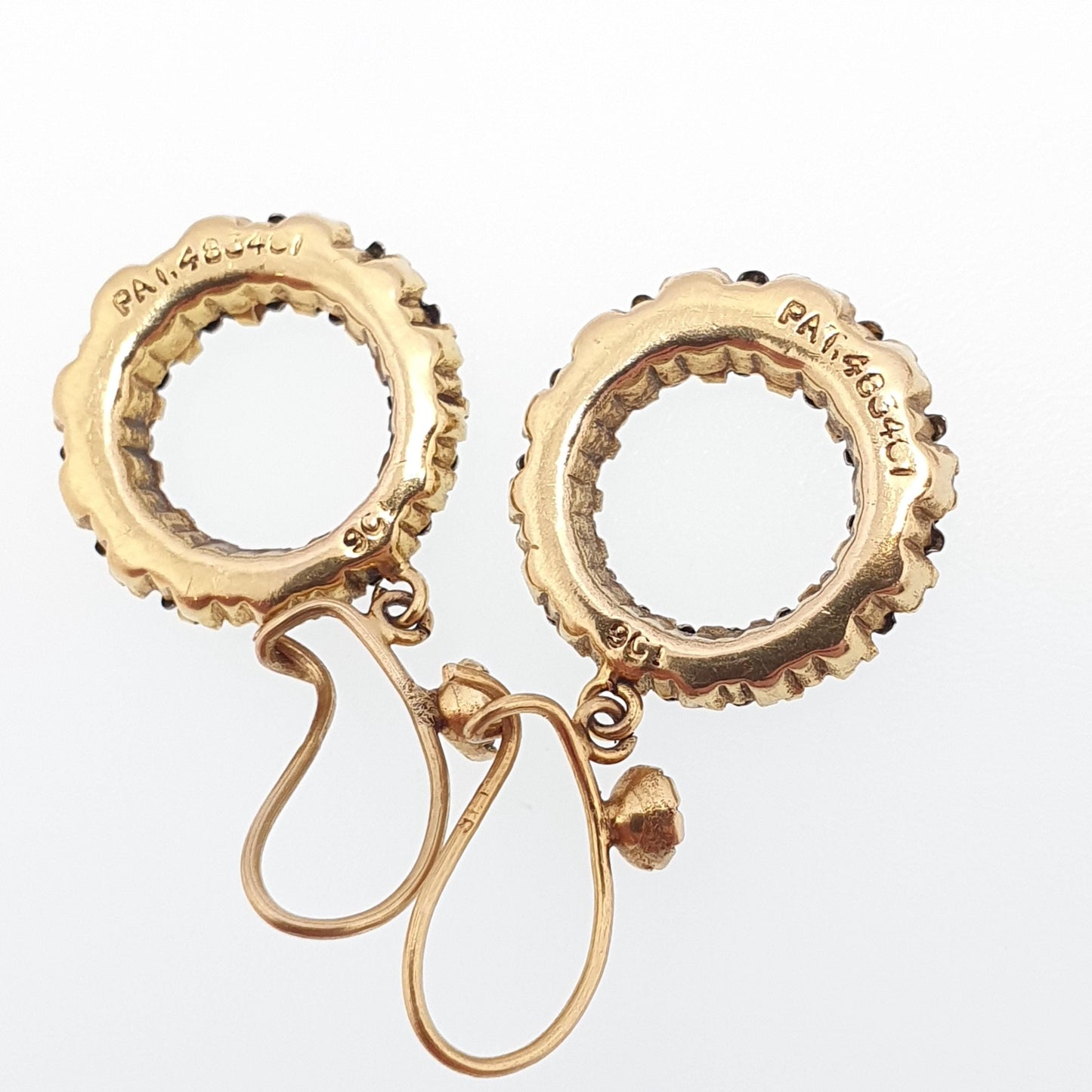 Antique 9ct Gold Circle Diamond Paste Earrings Hook Round Polo Donut Solid 375 Womens Jewelry Jewellery