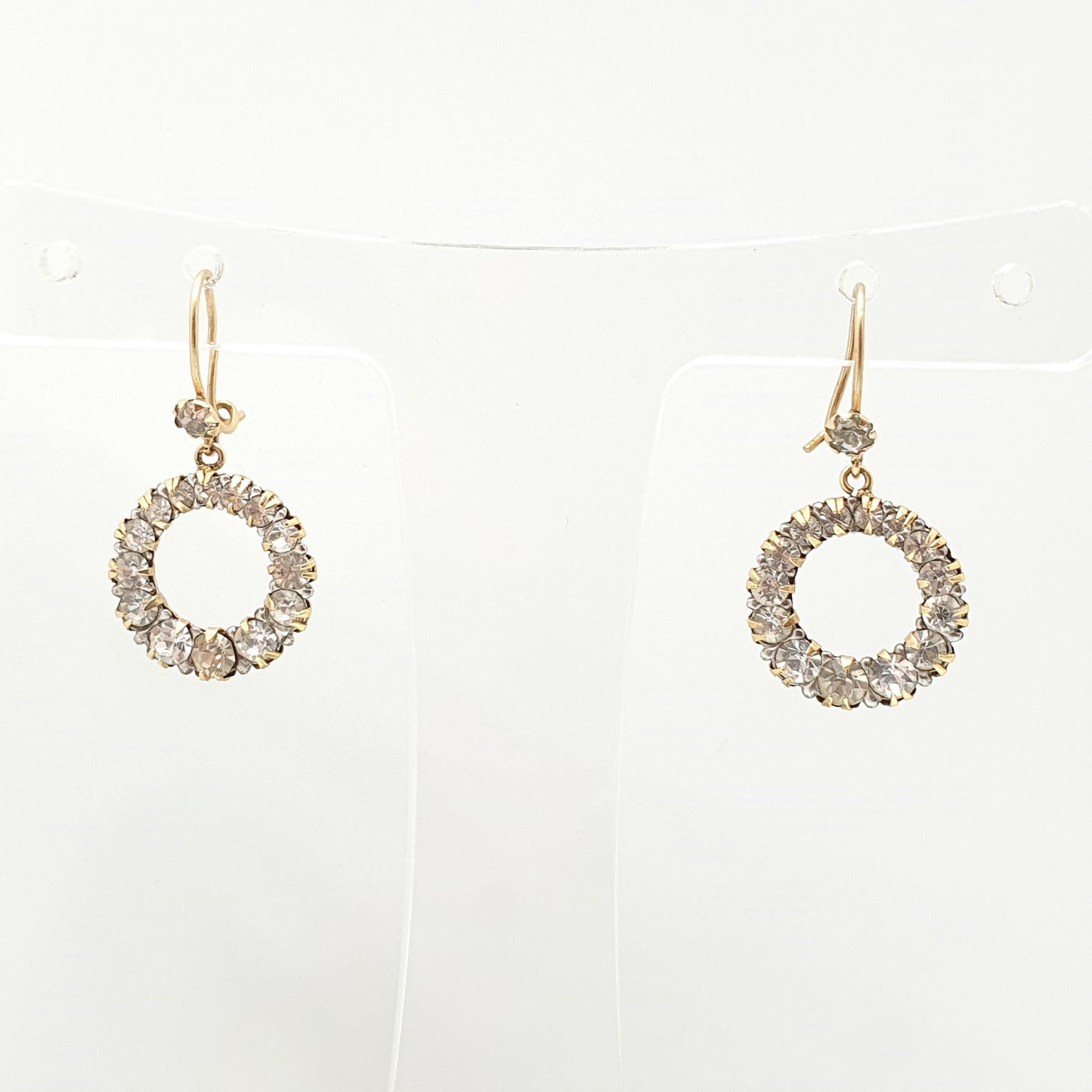 Antique 9ct Gold Circle Diamond Paste Earrings Hook Round Polo Donut Solid 375 Womens Jewelry Jewellery