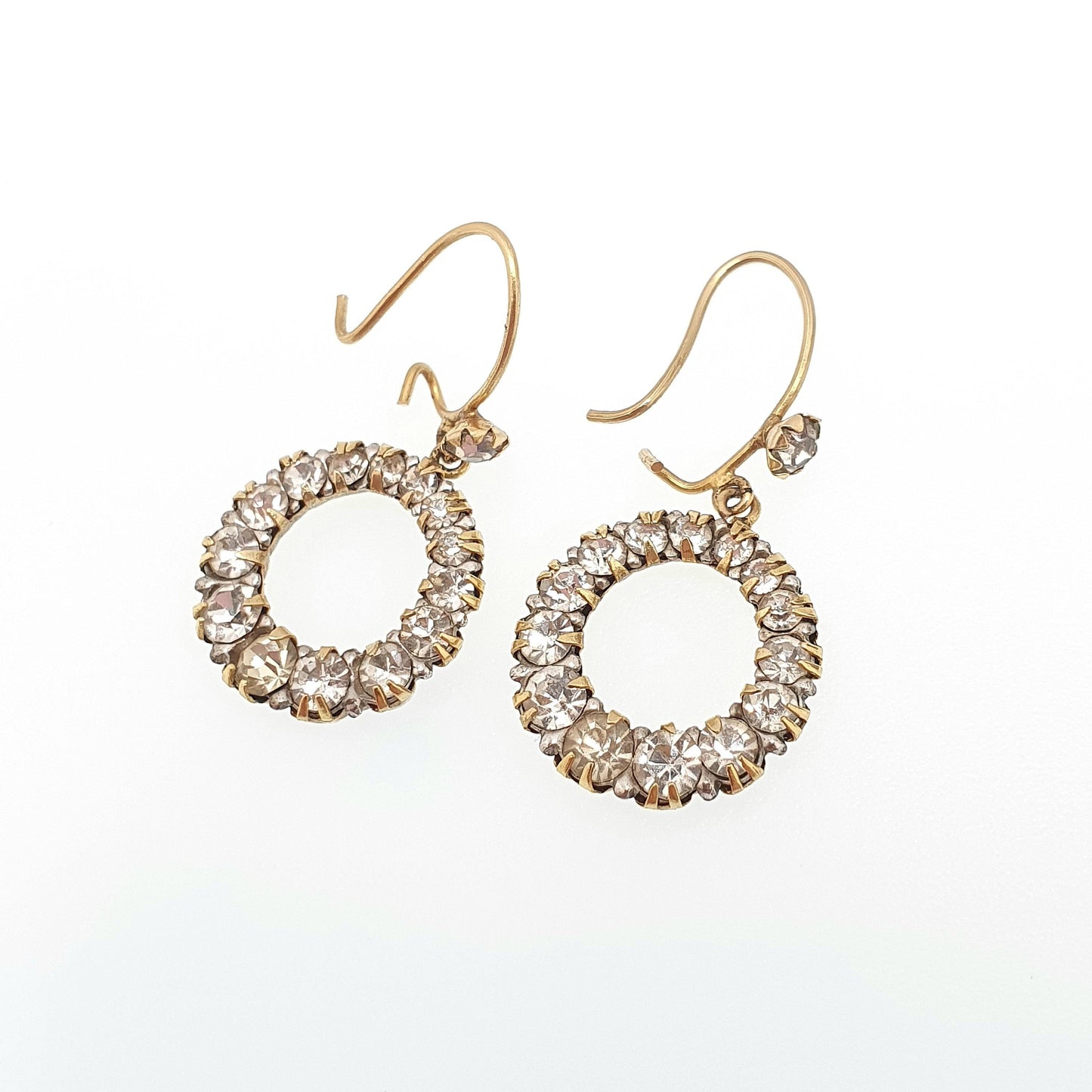 Antique 9ct Gold Circle Diamond Paste Earrings Hook Round Polo Donut Solid 375 Womens Jewelry Jewellery