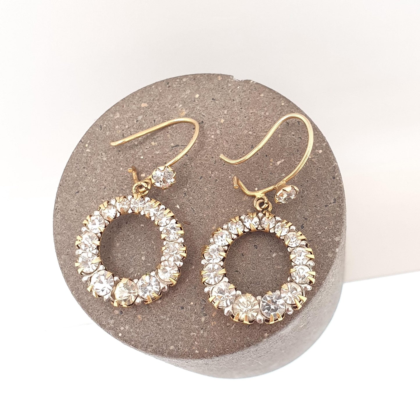Antique 9ct Gold Circle Diamond Paste Earrings Hook Round Polo Donut Solid 375 Womens Jewelry Jewellery
