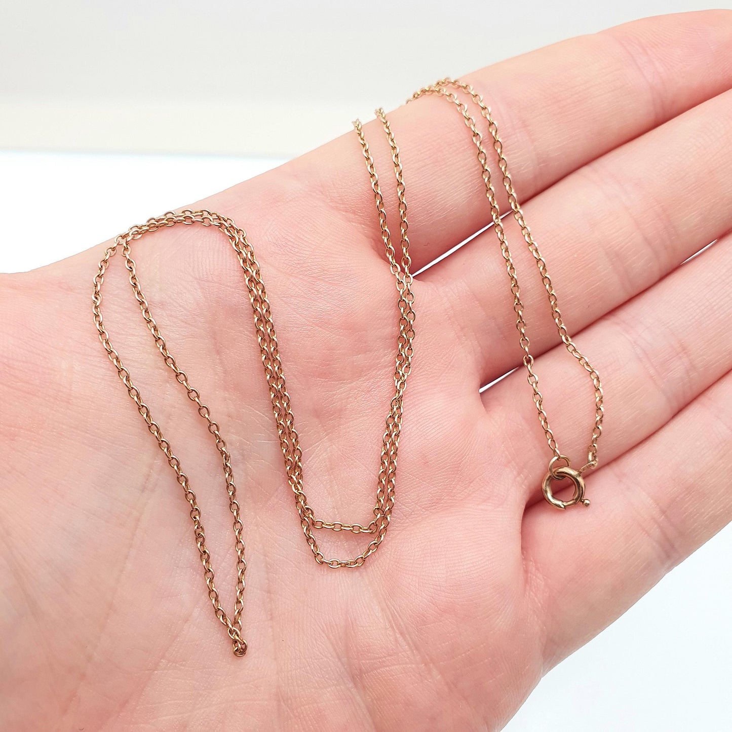 Antique 9ct 375 Rose Gold Chain Necklace Cable Trace Link Victorian 57cm 22.4" 2.66g Solid 9k Vintage Jewelry Jewelry