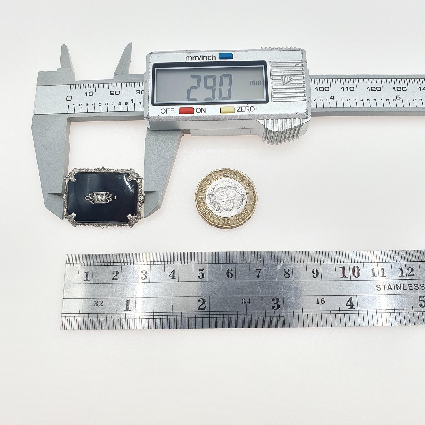 Antique Art Deco French Jet & Diamond Paste Brooch Flapper Geometric Silver Tone Base Metal 1920s Vintage Unisex Womens Jewelry Jewellery