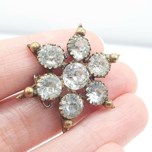 Antique Victorian Diamond Paste Star Brooch Gold Tone Base Metal Large Celestial Night Sparkly Womens Jewelry Jewellery