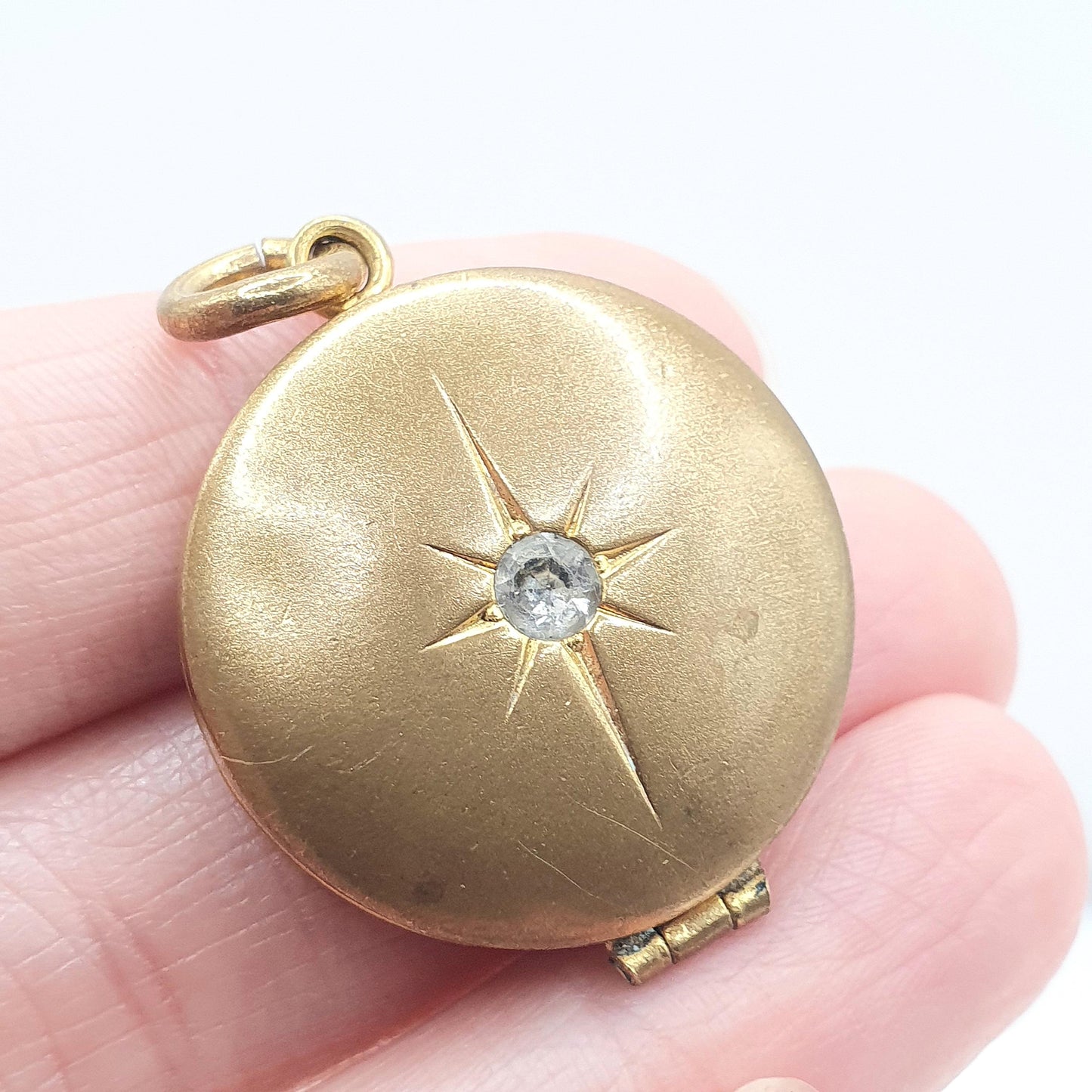 Antique Victorian Gold Gilt Diamond Paste Locket Round Star Centre 1800s Necklace Jewelry Womens Jewellery