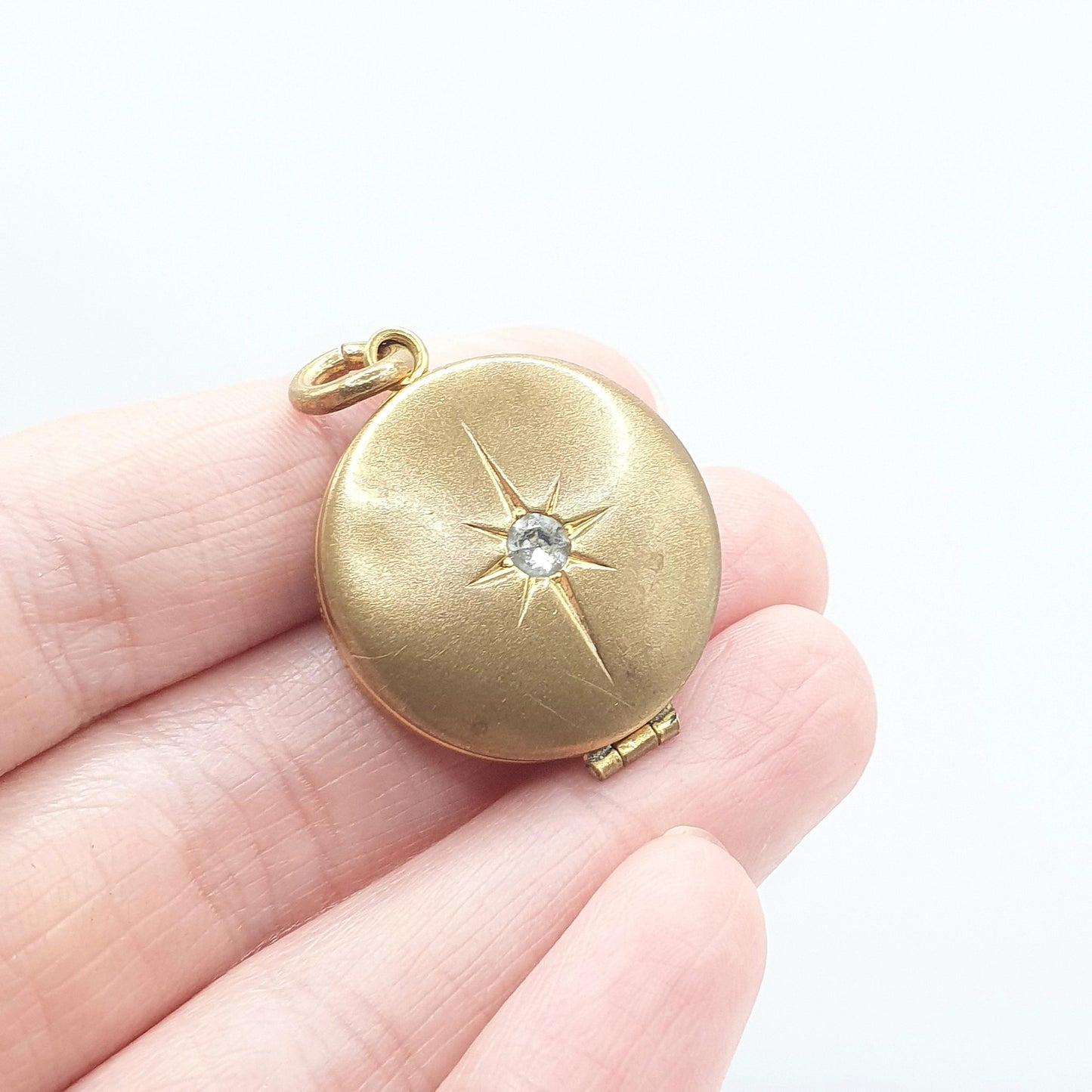 Antique Victorian Gold Gilt Diamond Paste Locket Round Star Centre 1800s Necklace Jewelry Womens Jewellery