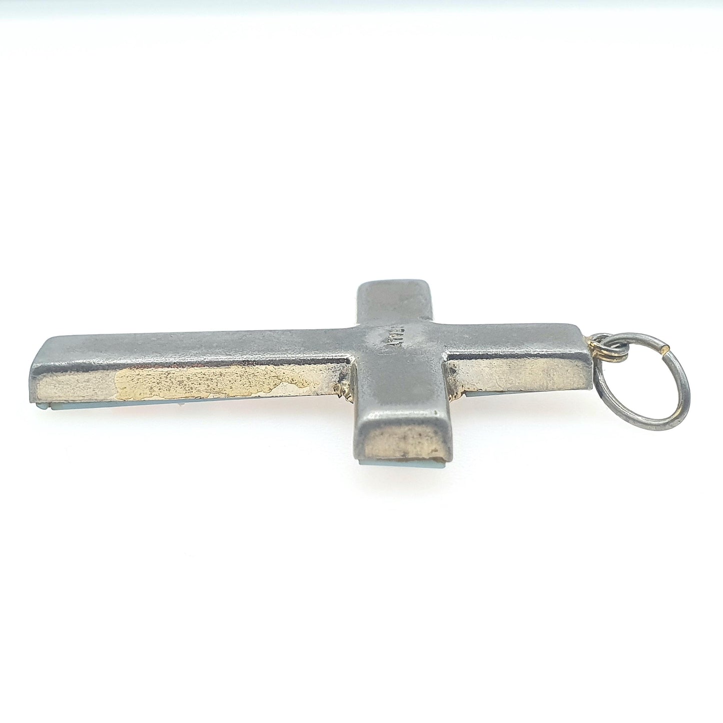 Antique Micromosaic Cross Crucifix Pendant Micro Mosaic Tiles Silver Tone Base Metal Italian Vintage Necklace Jewelry Jewellery