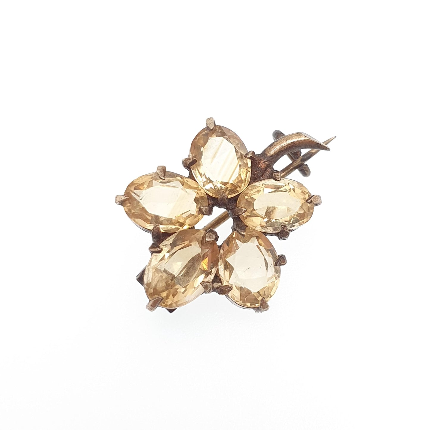 Antique Solid Silver Citrine Flower Brooch Natural Gemstone Gold Gilt Victorian Oval Cut Orange Quartz Pin Vintage 1800s Jewelry Jewellery