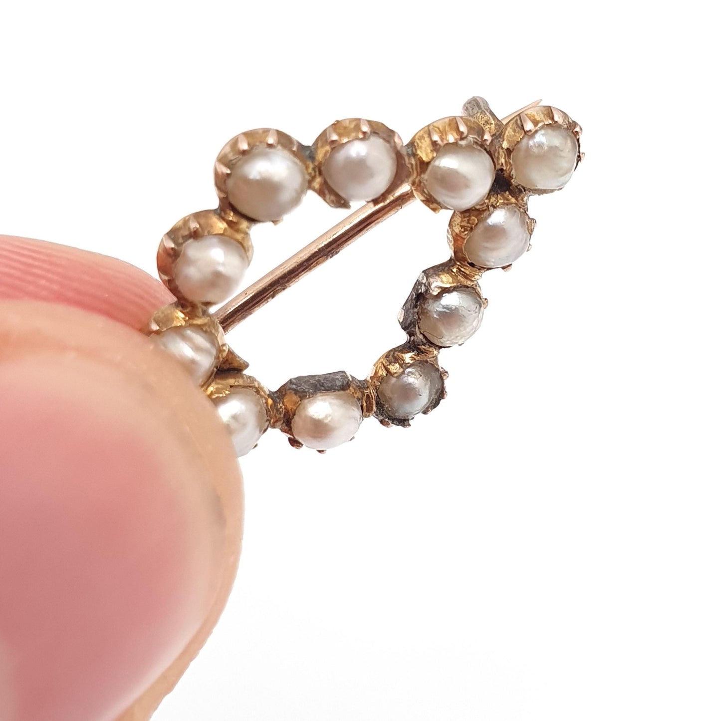 Antique 9k 9ct Gold Seed Pearl Brooch Victorian Pin Kite Shape Solid 375 Natural Pearls Jewelry Jewellery Vintage