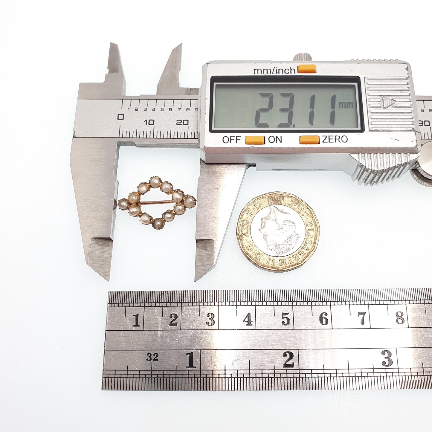 Antique 9k 9ct Gold Seed Pearl Brooch Victorian Pin Kite Shape Solid 375 Natural Pearls Jewelry Jewellery Vintage