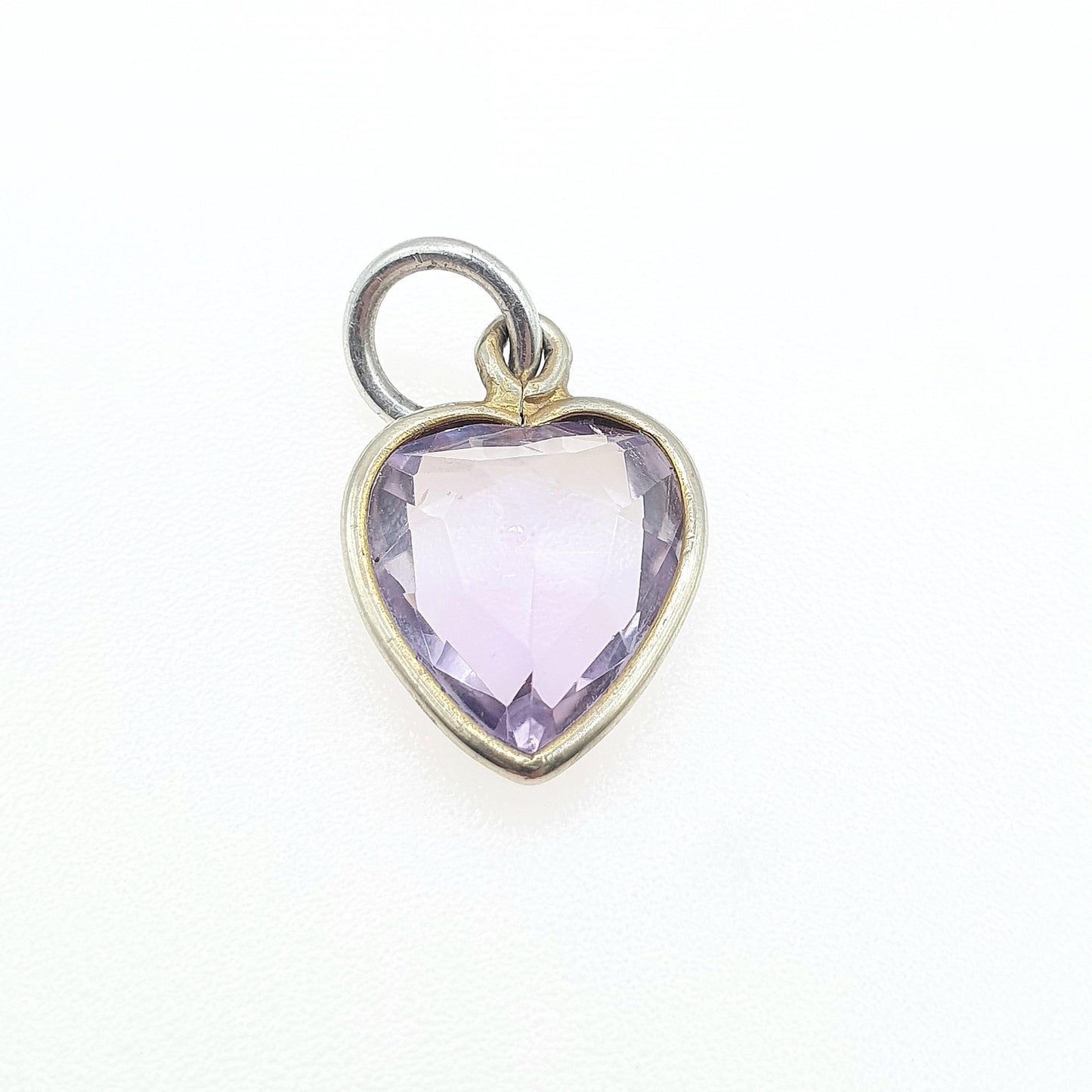 Antique Victorian Amethyst Heart Pendant Charm Lilac Gemstone Silver Tone Base Metal Love Romantic Womens Jewelry Vintage Jewellery
