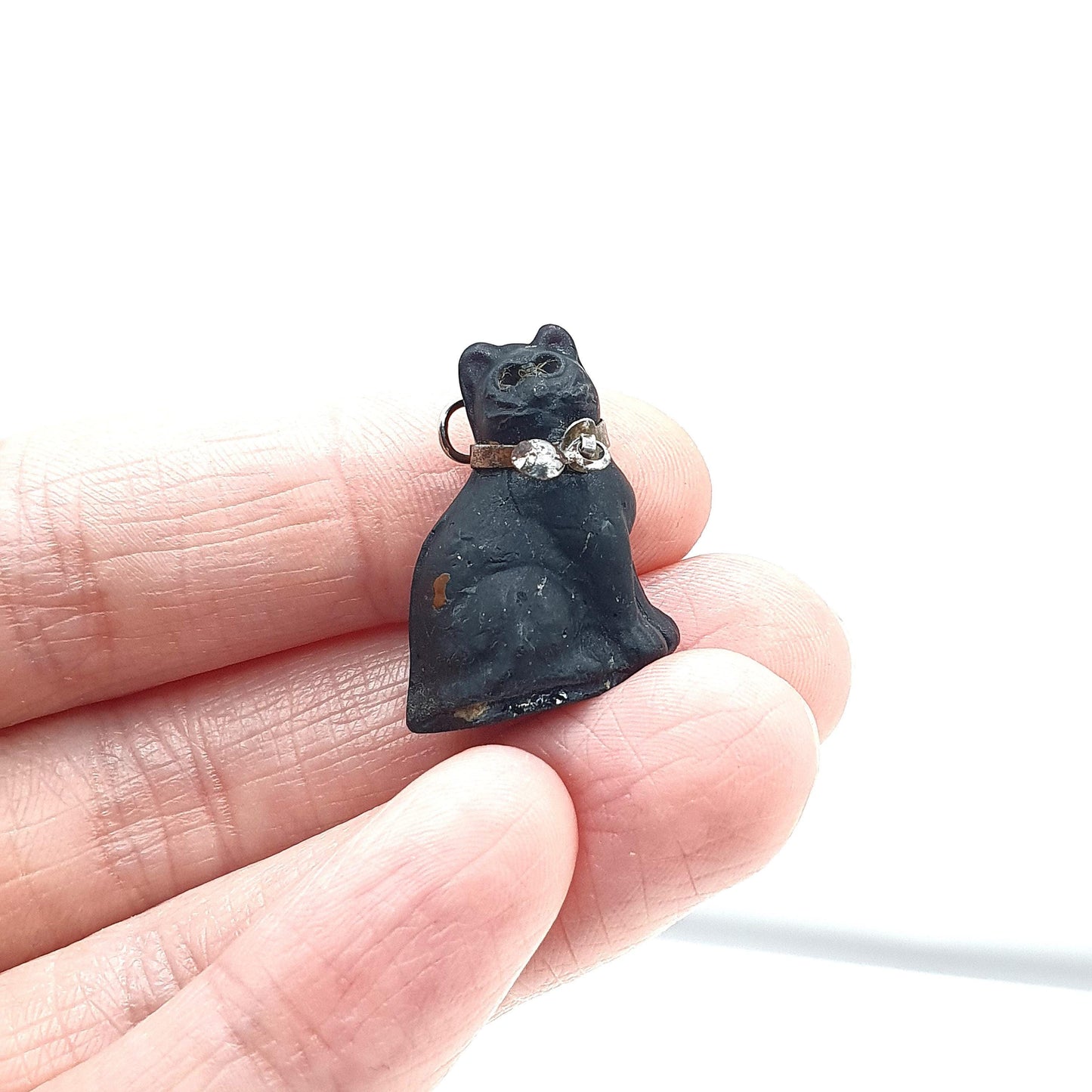 Antique Victorian Black Cat Czech Glass Cracker Charm Pendant Good Luck Lucky Bracelet Necklace Jewelry Jewellery
