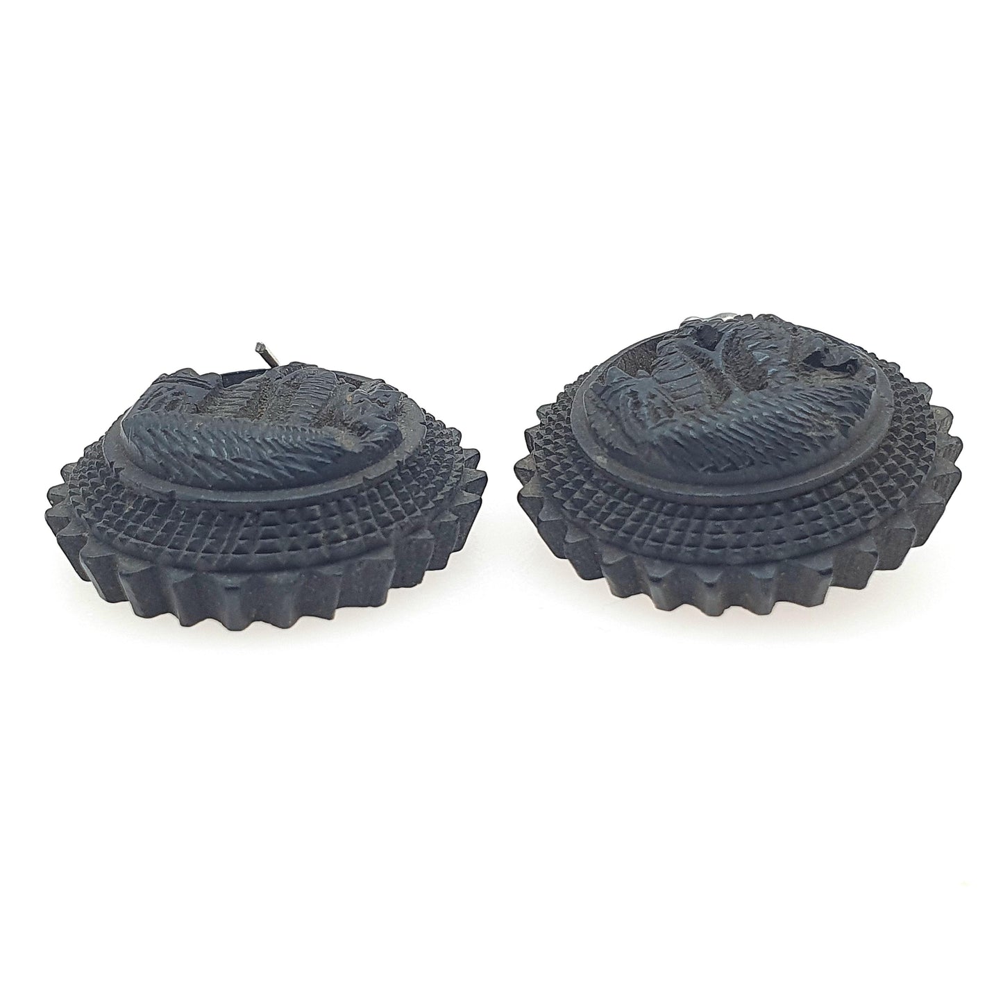 Antique Victorian Black Vulcanite Earrings Castle Whitby Abbey Designed to look like Whitby Jet Jewelry Jewellery Old Vintage Womens