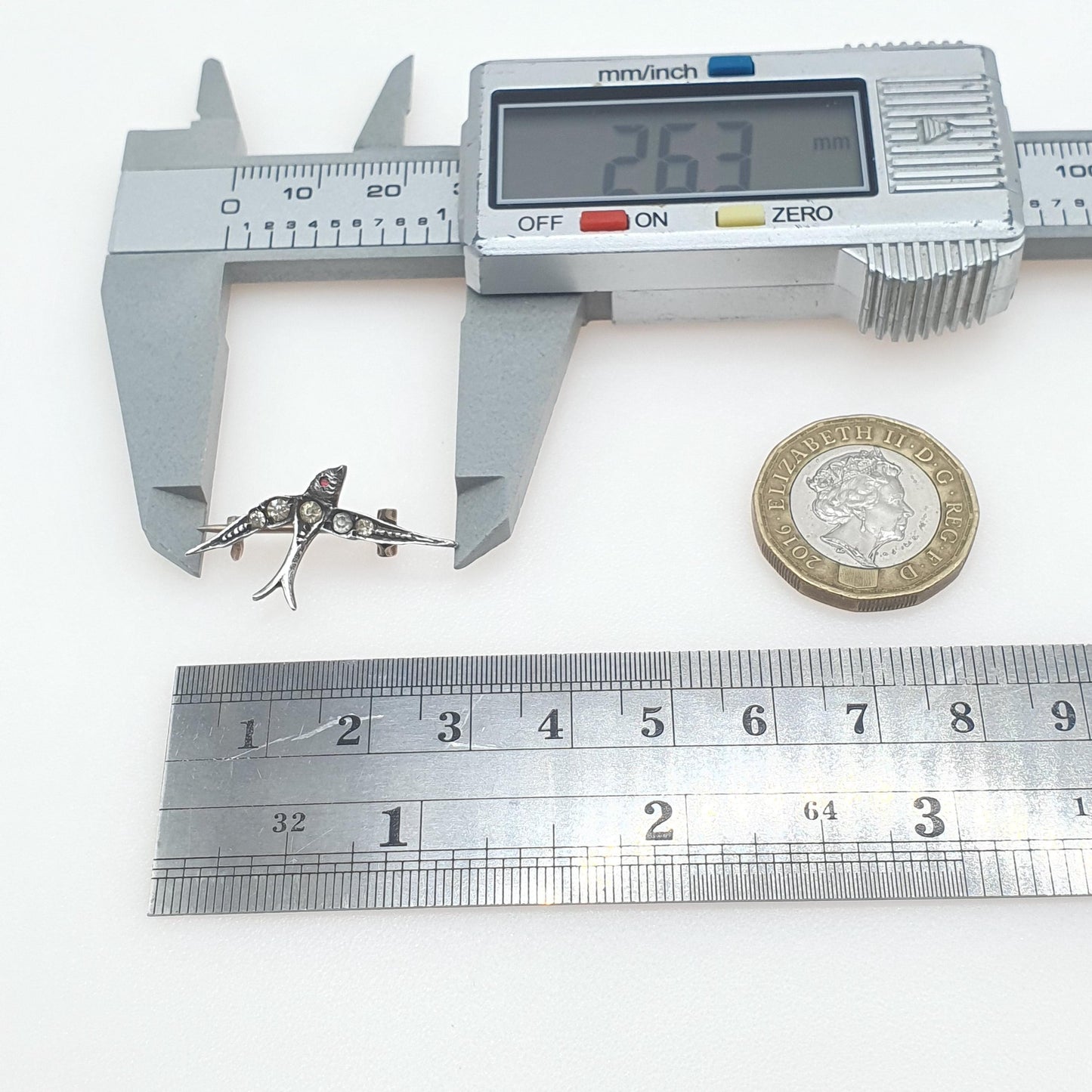 Antique Victorian Solid Silver Diamond Paste Bird Brooch Swallow Sweet Songbird Small Cute Womens Jewelry Jewellery