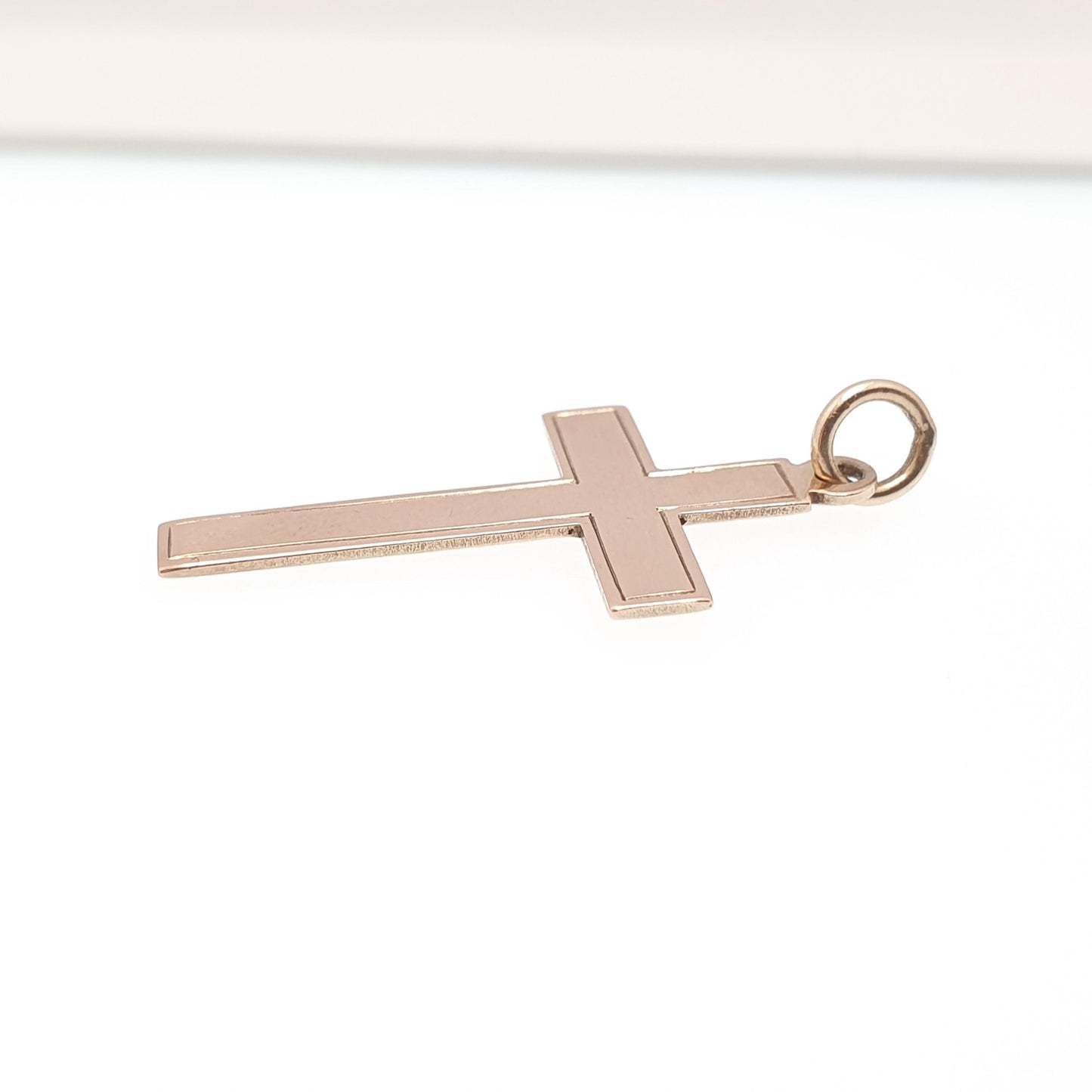 Antique 9ct 9k Rose Gold Crucifix Necklace Cross Pendant Plain Smooth Cruciform Solid 375 Vintage Womens Mens Jewellery Jewelry