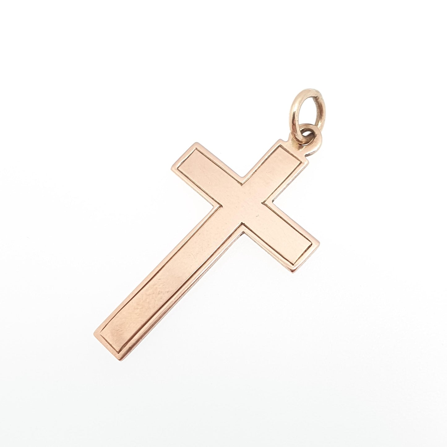 Antique 9ct 9k Rose Gold Crucifix Necklace Cross Pendant Plain Smooth Cruciform Solid 375 Vintage Womens Mens Jewellery Jewelry