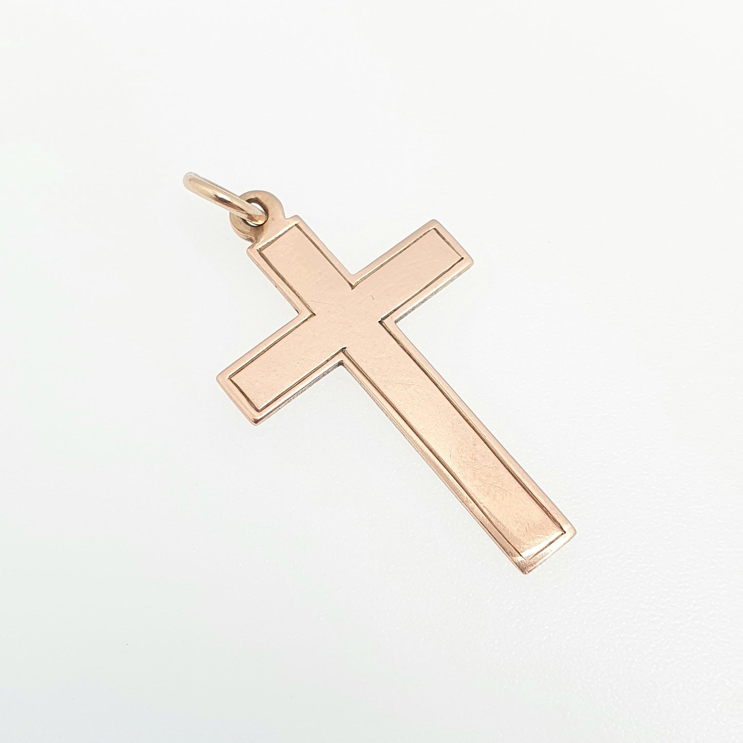 Antique 9ct 9k Rose Gold Crucifix Necklace Cross Pendant Plain Smooth Cruciform Solid 375 Vintage Womens Mens Jewellery Jewelry