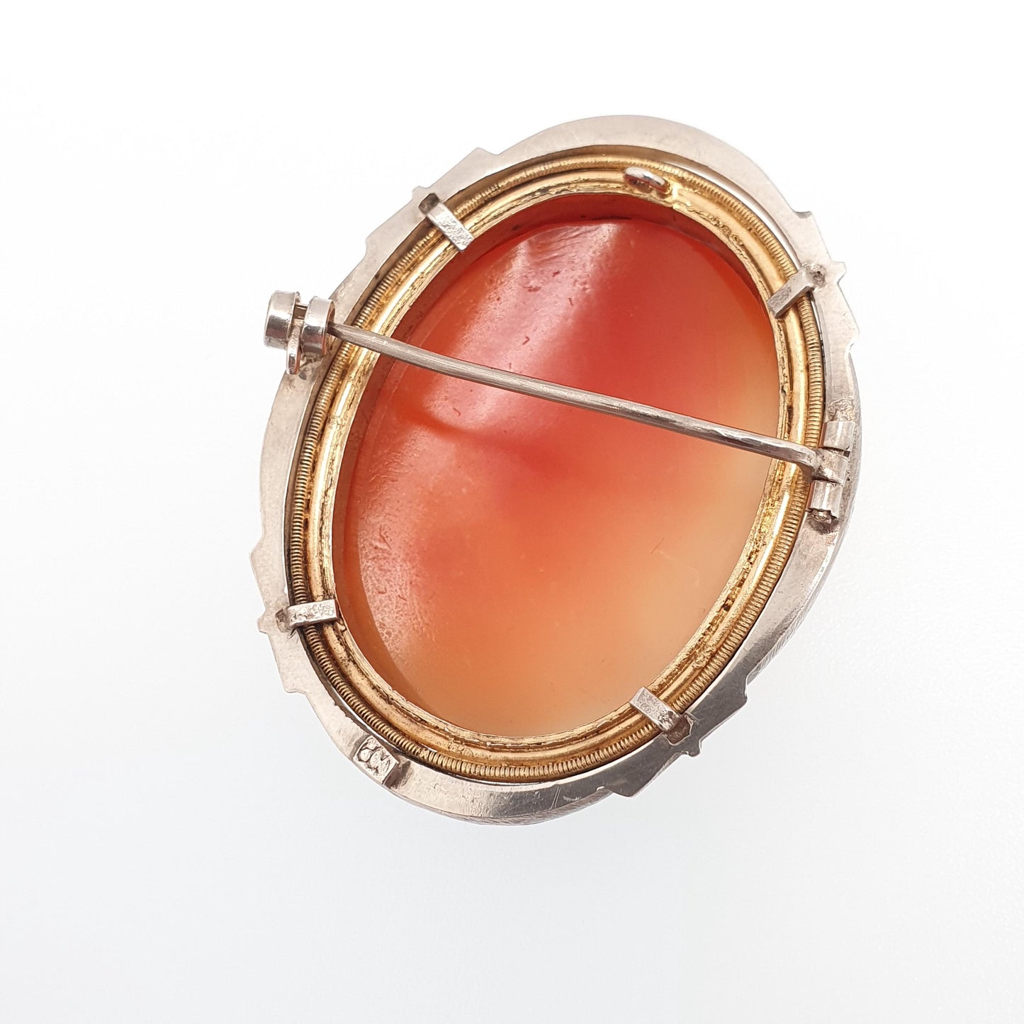 Antique Solid Silver Cameo Pendant Brooch Pin Large Big Genuine Shell Art Deco 1920s Marcasite Border Oval Italian Womens Jewelry Jewellery