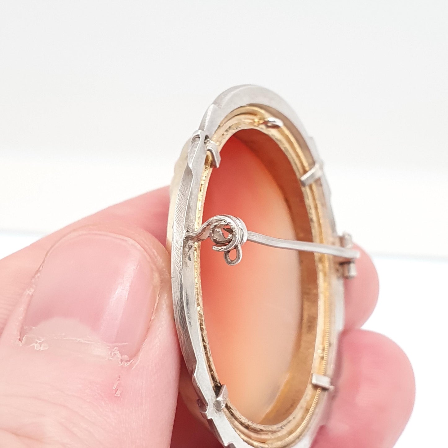 Antique Solid Silver Cameo Pendant Brooch Pin Large Big Genuine Shell Art Deco 1920s Marcasite Border Oval Italian Womens Jewelry Jewellery