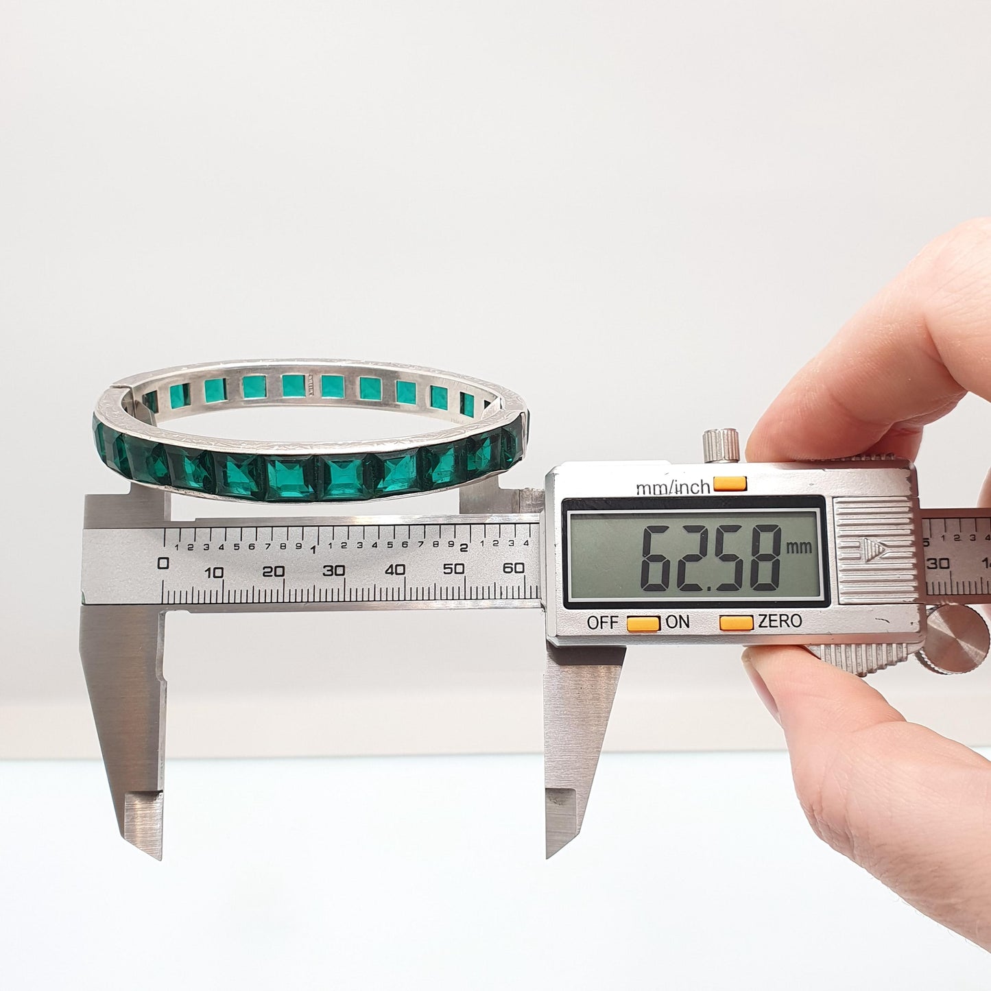 Antique Sterling Silver Emerald Paste Bangle Snap Bracelet Channel Set Art Deco Vintage 1920s 27.36g Womens Jewelry Jewellery