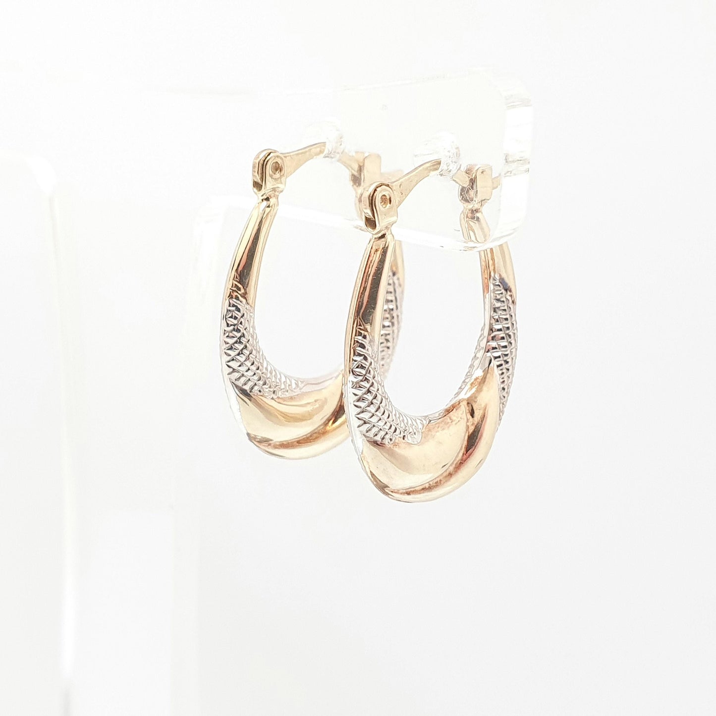 Vintage 9ct 9k Gold Hoop Earrings Large Big Gypsy Creole White Yellow 1980s 375 9 Carat Dangle Hanging Womens Jewelry Jewellery