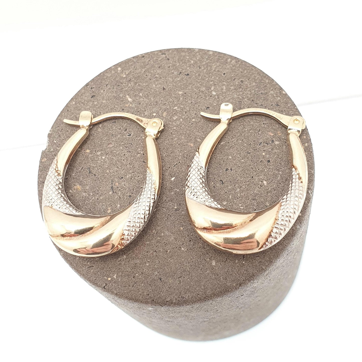 Vintage 9ct 9k Gold Hoop Earrings Large Big Gypsy Creole White Yellow 1980s 375 9 Carat Dangle Hanging Womens Jewelry Jewellery