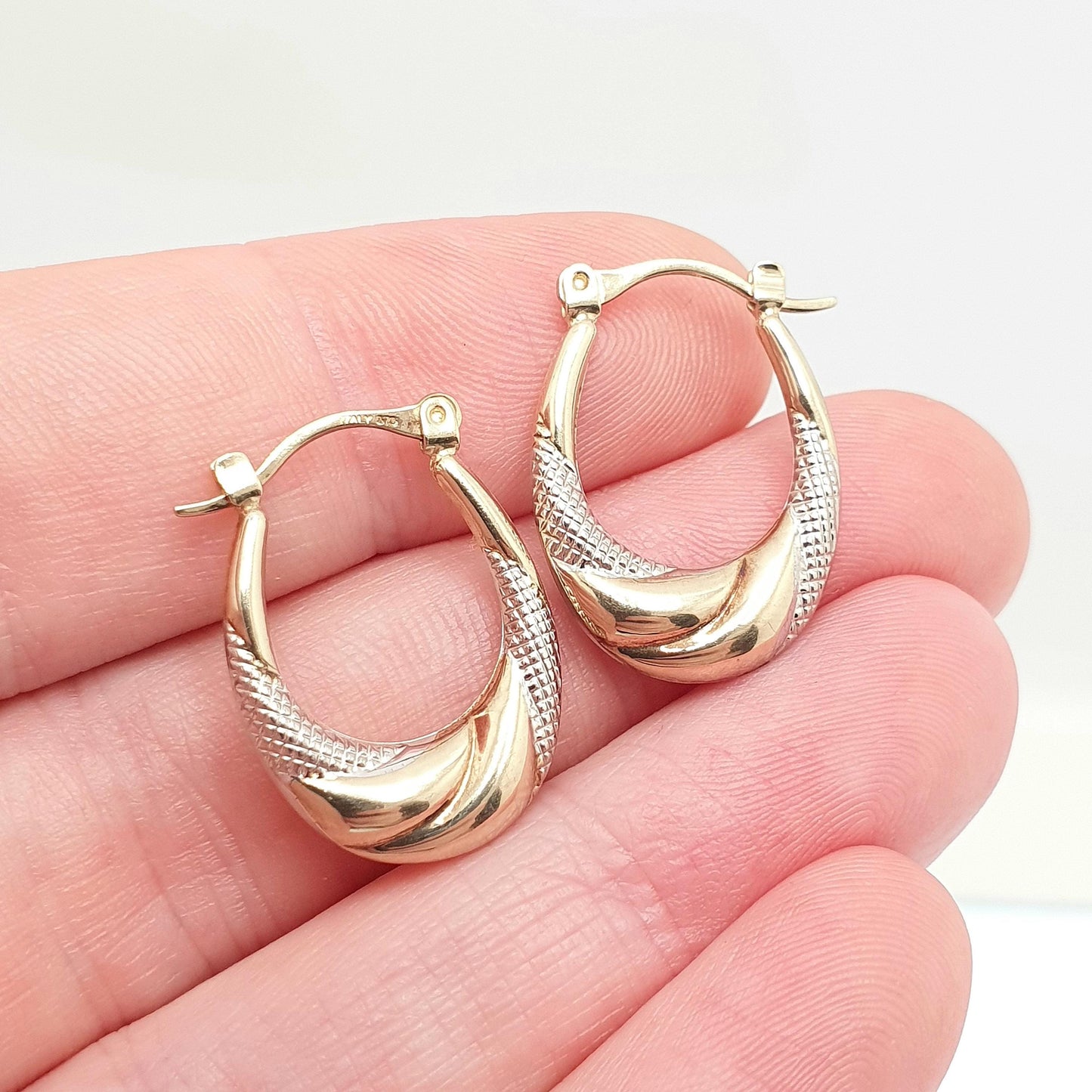 Vintage 9ct 9k Gold Hoop Earrings Large Big Gypsy Creole White Yellow 1980s 375 9 Carat Dangle Hanging Womens Jewelry Jewellery