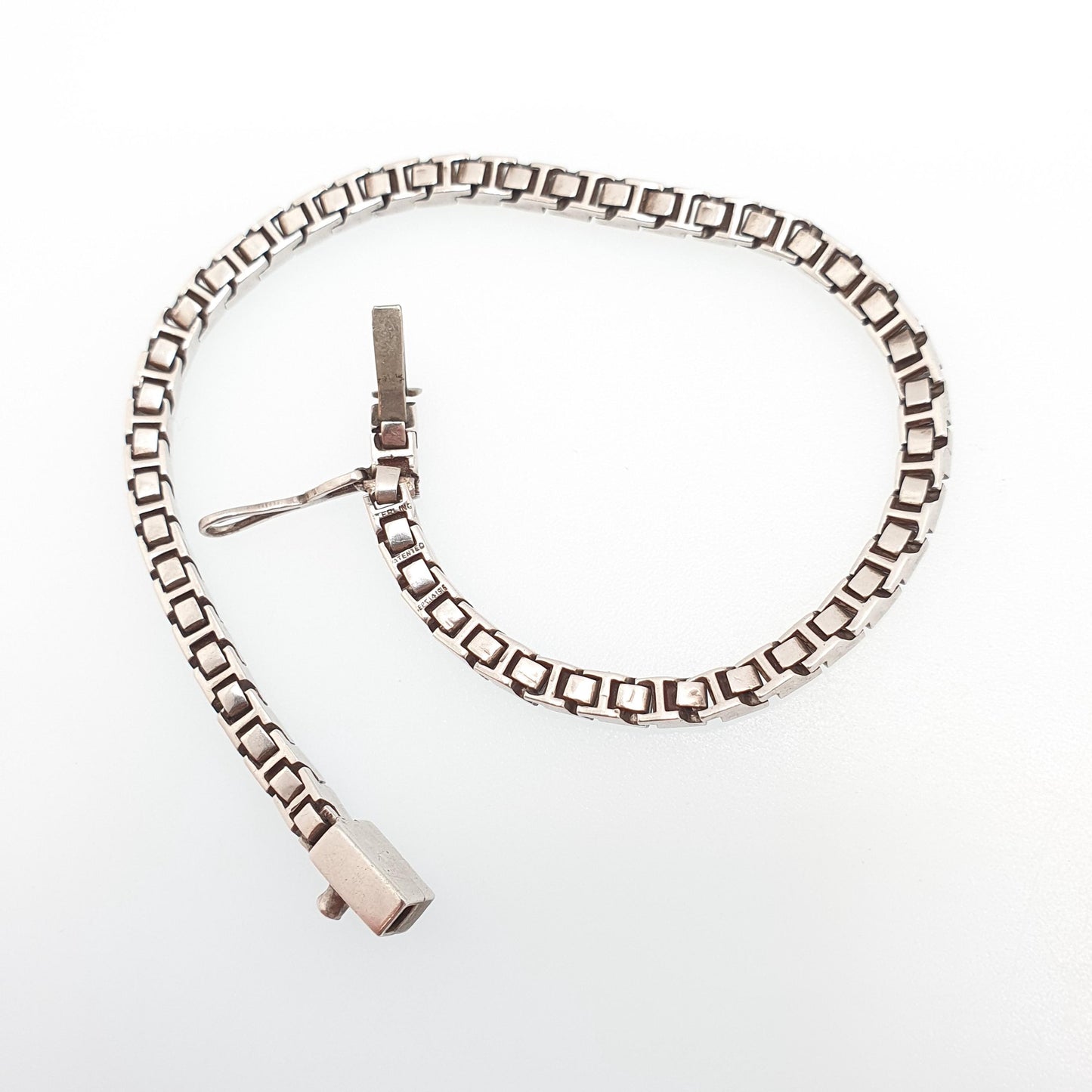 Antique Sterling Silver Diamond Paste Bracelet Art Deco Square Link Genuine 1920s Vintage 11.25g Sparkly Cocktail Womens Jewelry Jewellery