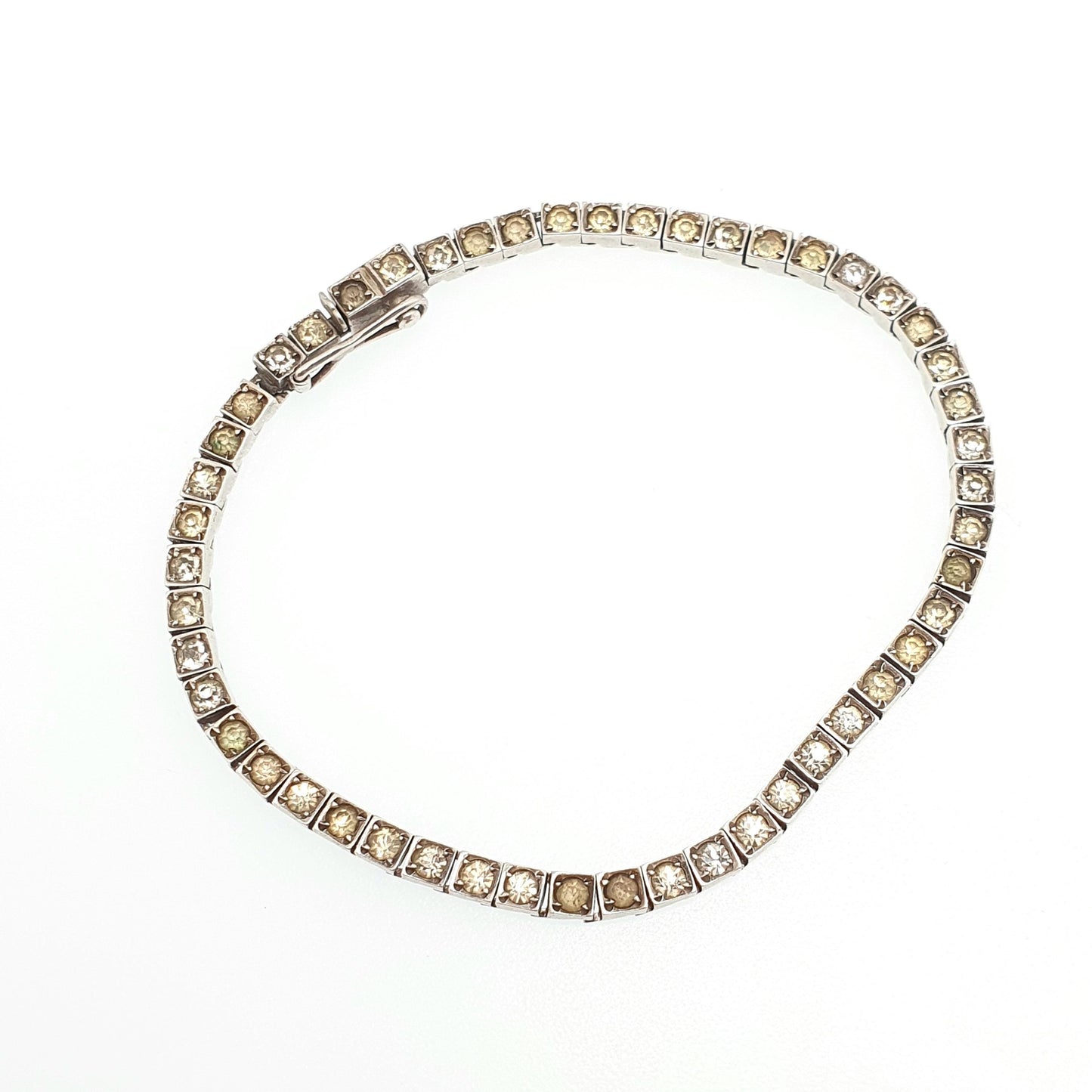 Antique Sterling Silver Diamond Paste Bracelet Art Deco Square Link Genuine 1920s Vintage 11.25g Sparkly Cocktail Womens Jewelry Jewellery