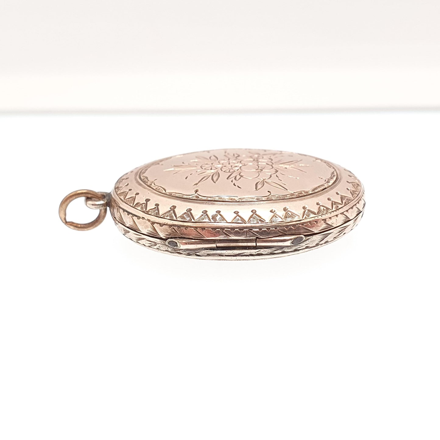 Antique 9ct Rose Gold Locket Large Oval Solid 9k 375 Engraved Victorian Cute Pendant Flower Back & Front Necklace Jewelry Womens Jewellery