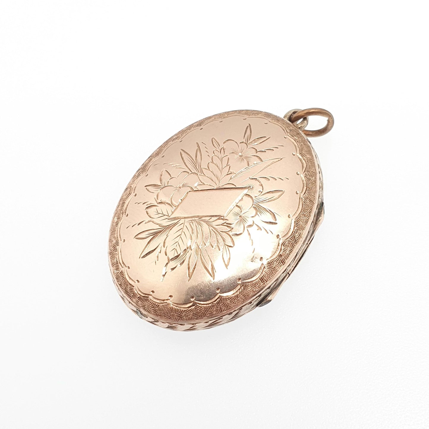 Antique 9ct Rose Gold Locket Large Oval Solid 9k 375 Engraved Victorian Cute Pendant Flower Back & Front Necklace Jewelry Womens Jewellery