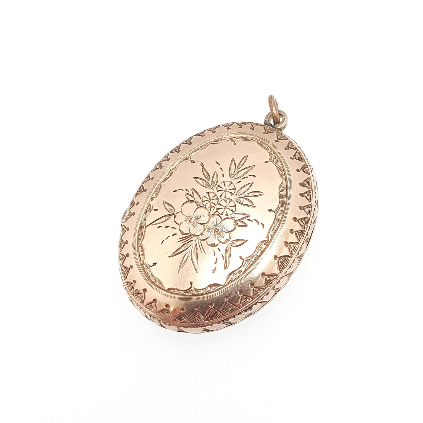 Antique 9ct Rose Gold Locket Large Oval Solid 9k 375 Engraved Victorian Cute Pendant Flower Back & Front Necklace Jewelry Womens Jewellery