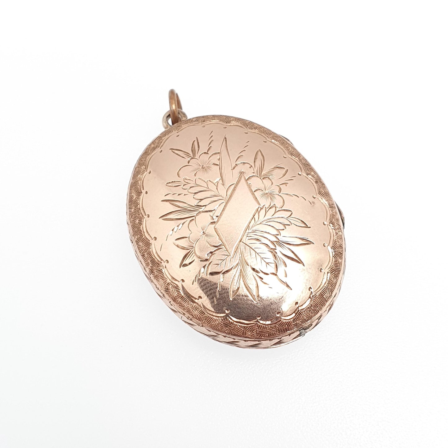 Antique 9ct Rose Gold Locket Large Oval Solid 9k 375 Engraved Victorian Cute Pendant Flower Back & Front Necklace Jewelry Womens Jewellery