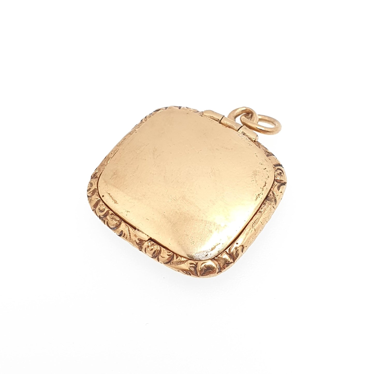 Antique Rolled Gold Victorian Locket Pendant Necklace Chased Border Rectangular Square Shape Vintage Gold Filled Womens Jewelry Jewellery