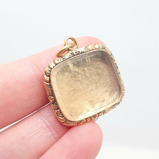Antique Rolled Gold Victorian Locket Pendant Necklace Chased Border Rectangular Square Shape Vintage Gold Filled Womens Jewelry Jewellery