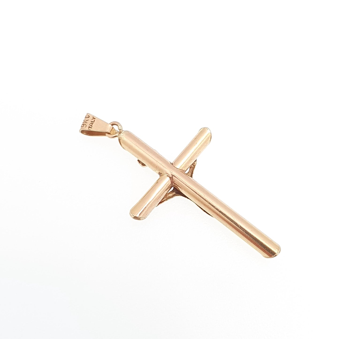 Vintage 9k 9ct Gold Jesus On The Cross Crucifix Necklace Pendant Italy INRI Solid 375 Christian Religious Mens Womens Jewelry Jewellery