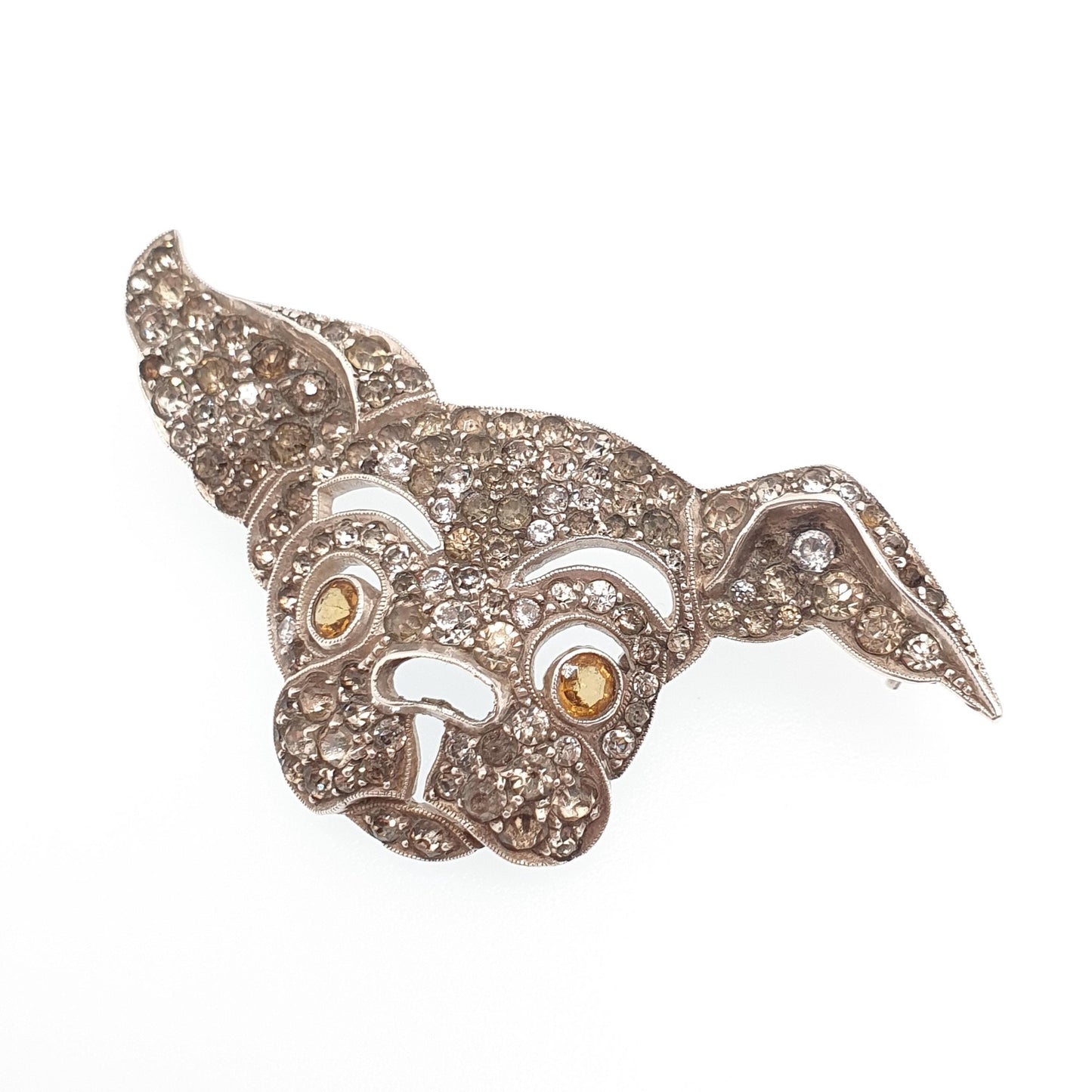 Antique Solid Silver Dog Brooch Diamond Paste Bulldog Art Deco Genuine Vintage Pet  Mens Jewelry