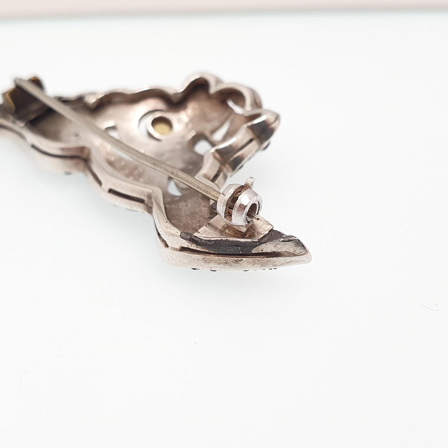 Antique Solid Silver Dog Brooch Diamond Paste Bulldog Art Deco Genuine Vintage Pet  Mens Jewelry