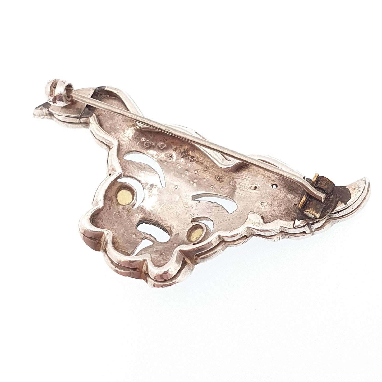 Antique Solid Silver Dog Brooch Diamond Paste Bulldog Art Deco Genuine Vintage Pet  Mens Jewelry