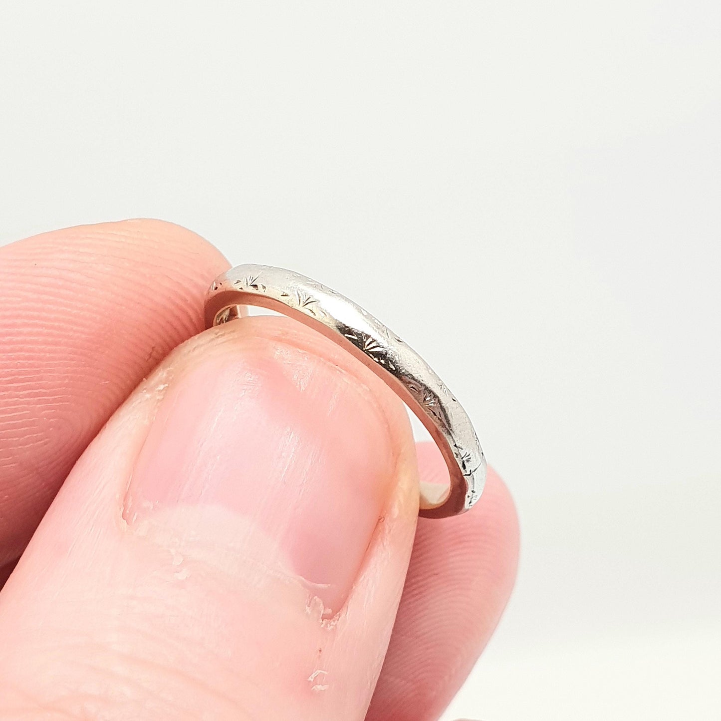 Old Vintage Platinum 9ct Gold Band Ring Wedding 1948 Hallmarked Solid 375 9kt 9k Stacking Stacker Mens Womens Jewelry Jewellery