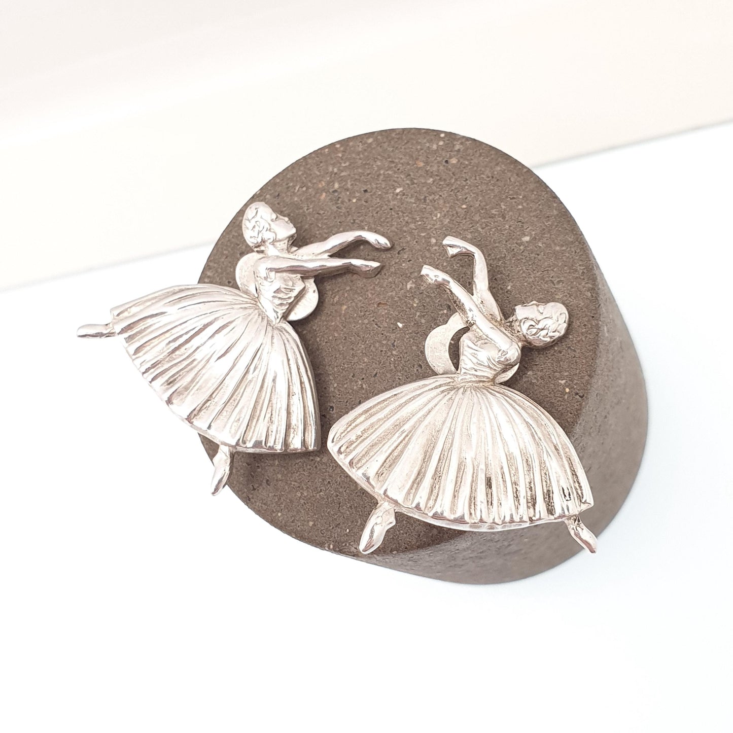 Old Vintage Sterling Silver Ballerina Earrings Dancer Clip On 1948 Hallmark Ballet Dancing Jewelry Jewellery