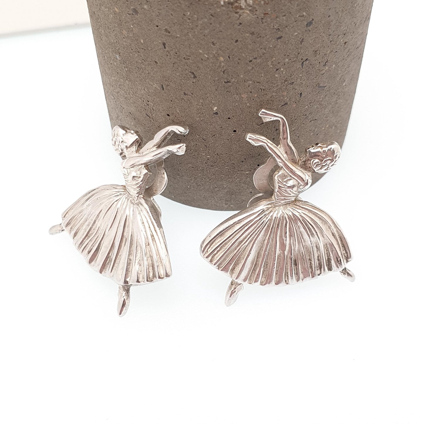 Old Vintage Sterling Silver Ballerina Earrings Dancer Clip On 1948 Hallmark Ballet Dancing Jewelry Jewellery