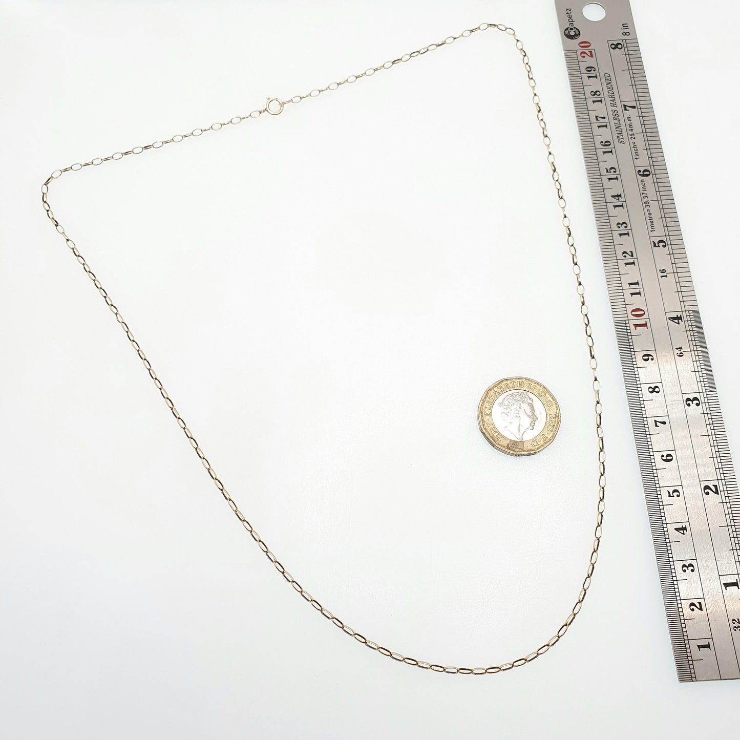 Vintage 9k 9ct Gold Belcher Link Chain Necklace Oval Cable Large Links Long 60cm 23.6" 3.31g Solid 375 Yellow Retro Womens Mens Hallmarked