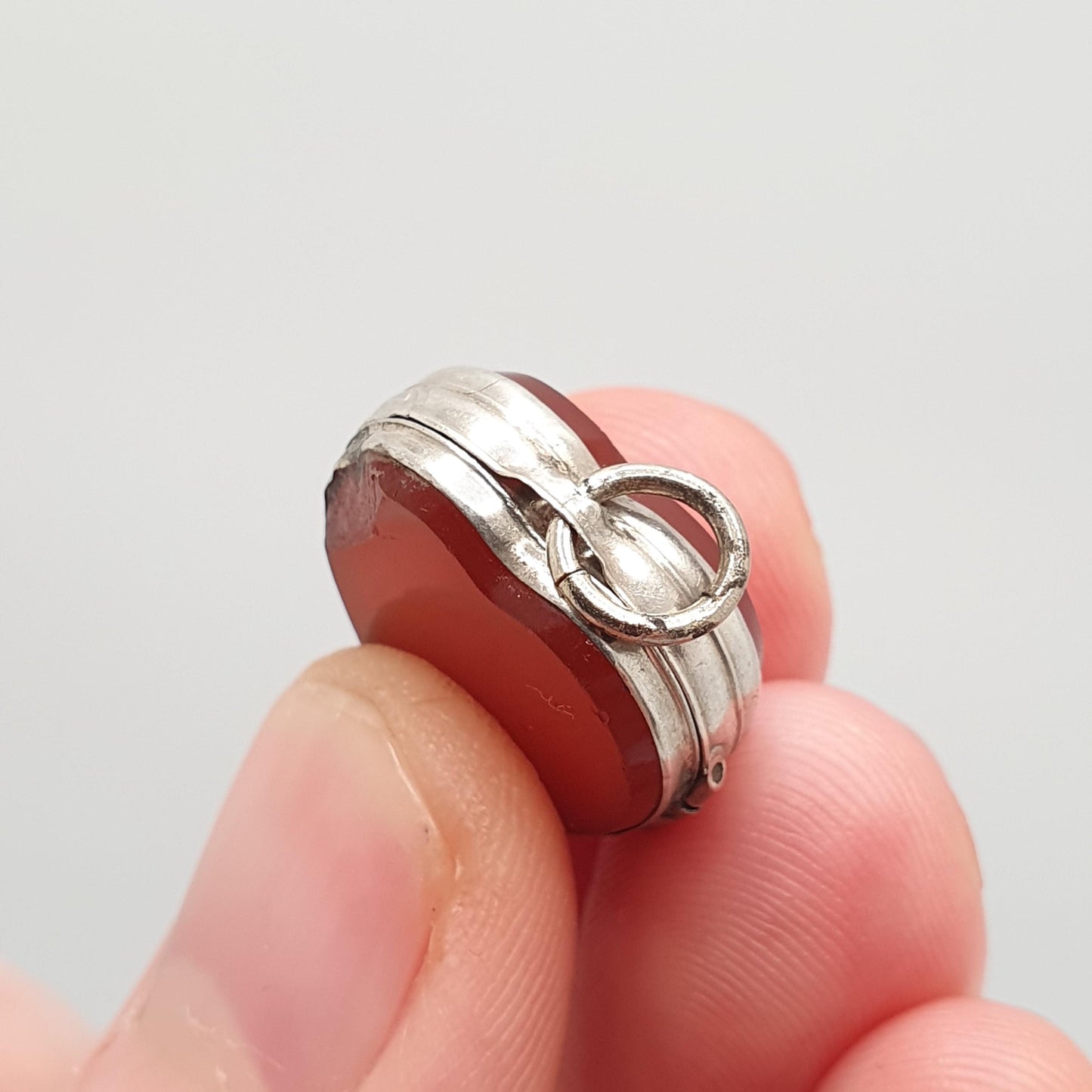 Antique Victorian Solid Silver Agate Locket Heart Pendant Necklace Genuine Gemstone Vintage Jewelry Jewellery