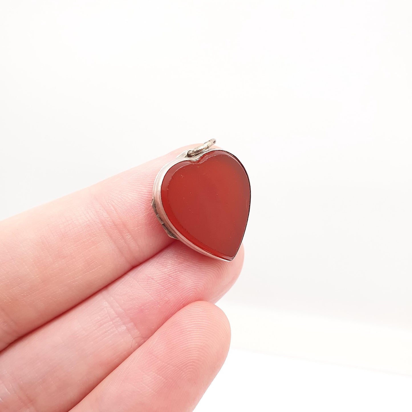 Antique Victorian Solid Silver Agate Locket Heart Pendant Necklace Genuine Gemstone Vintage Jewelry Jewellery