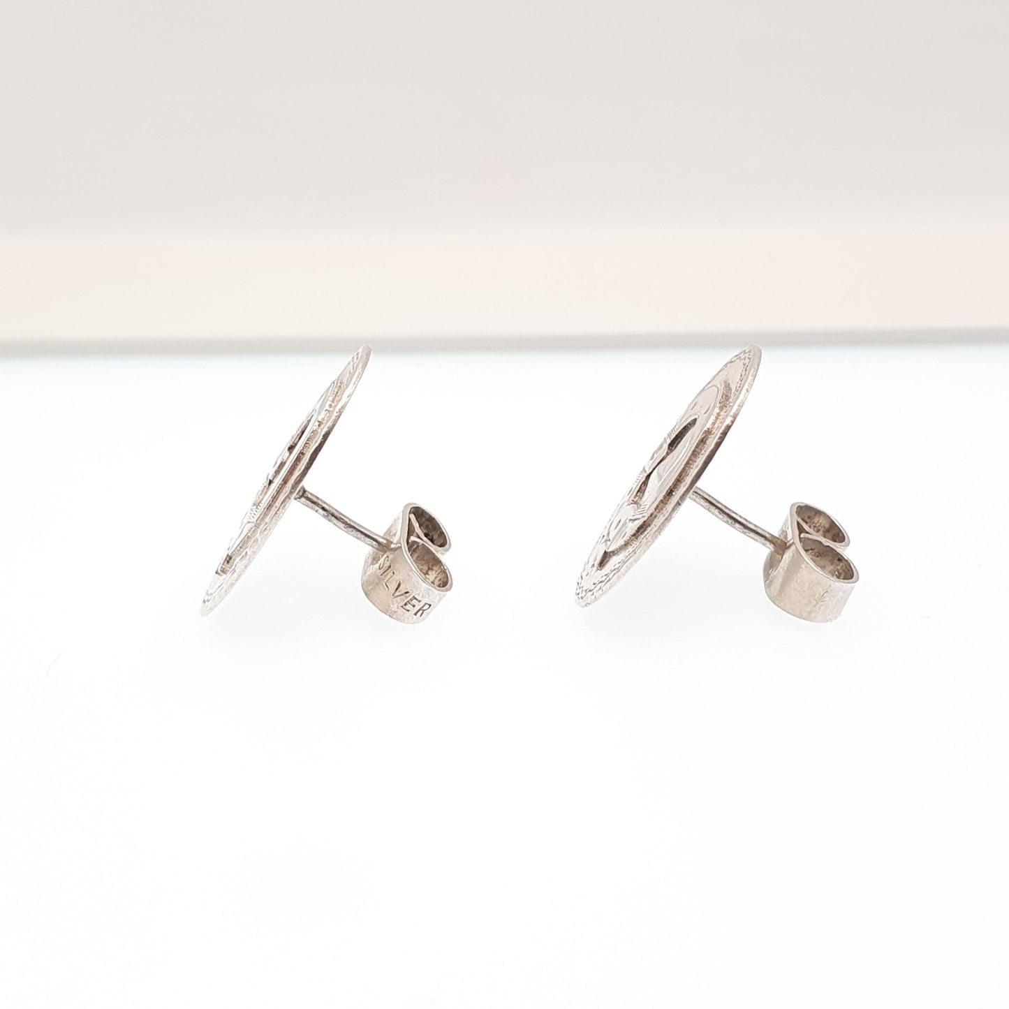 Antique Sterling Silver Buckle Stud Earrings 1903 Hallmark Genuine Edwardian Love Fidelity Womens Vintage Jewelry Jewellery