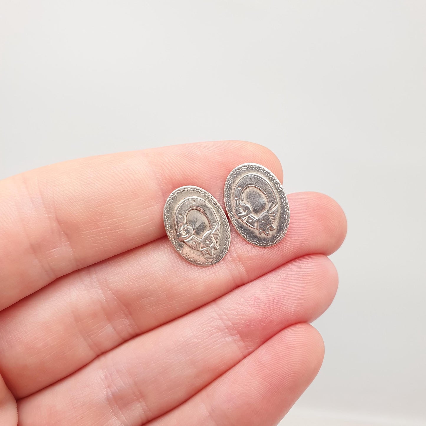 Antique Sterling Silver Buckle Stud Earrings 1903 Hallmark Genuine Edwardian Love Fidelity Womens Vintage Jewelry Jewellery